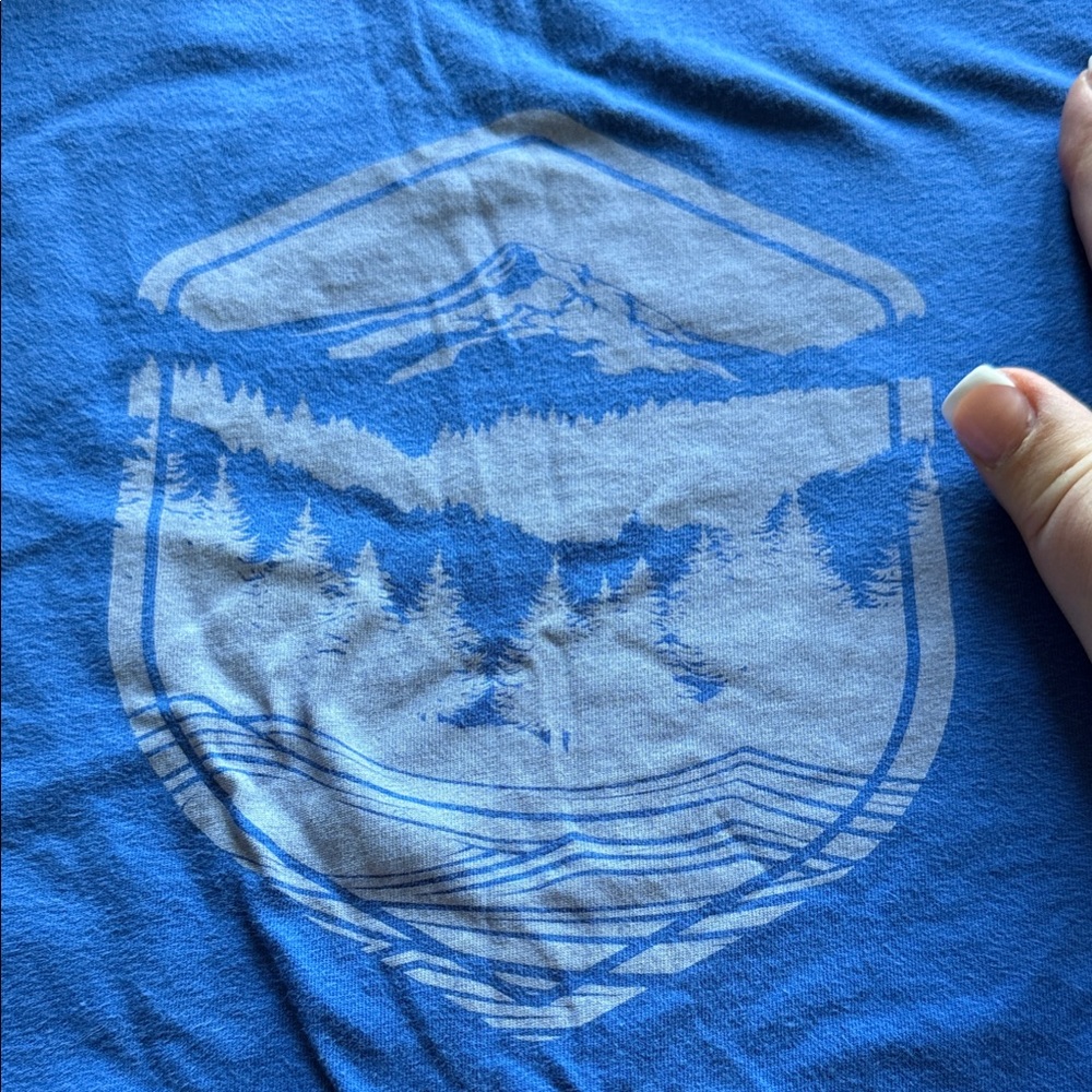 Men's Blue Short-Sleeve Graphic Tee with Mountain Scene